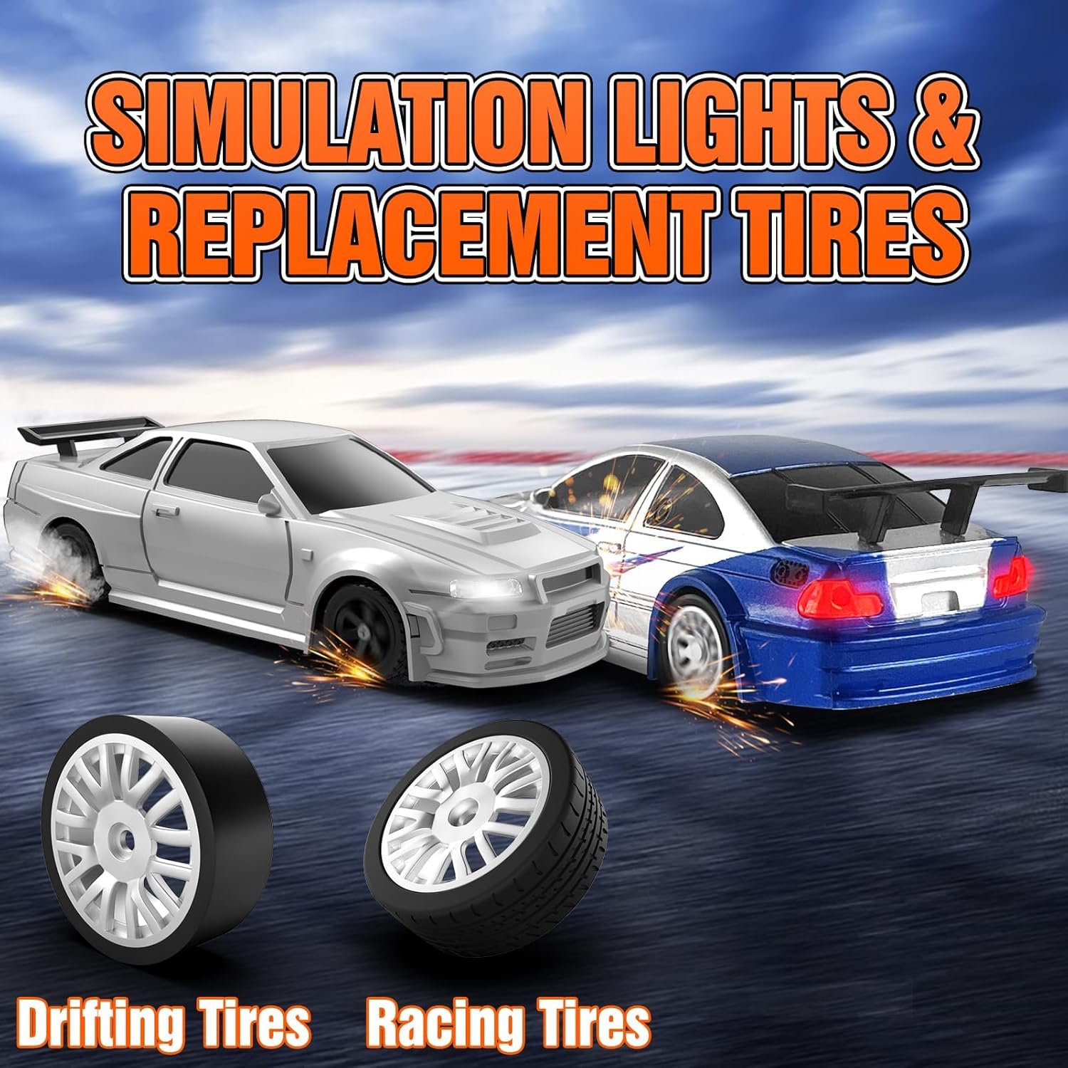 RC Drift Car, 1/43 Mini RC Drift Car with Gyroscope, 2.4GHz Full Proportional Remote Control Cars, 4WD High Speed Racing with Lights, Racing Tires, Model Cars Gift for Adults, Kids, Boys, Girls