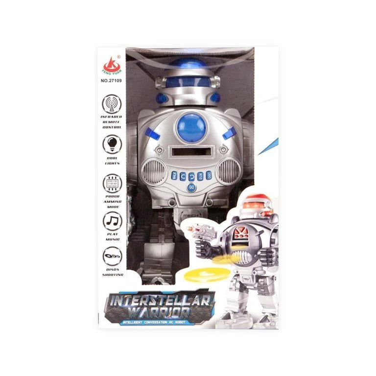 RC Interstellar Warrior Robot in retail packaging with product display window Cocoland Toys