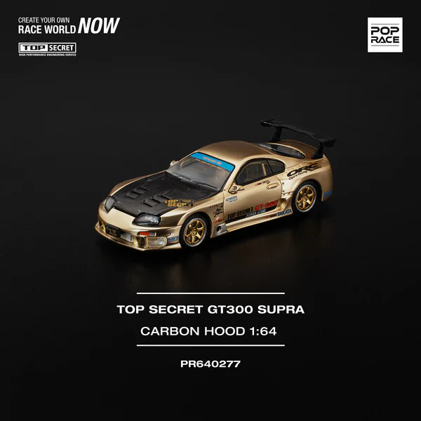 POP RACE 1:64 TOP SECRET GT300 SUPRA CHROME GOLD / CARBON HOOD PR640277