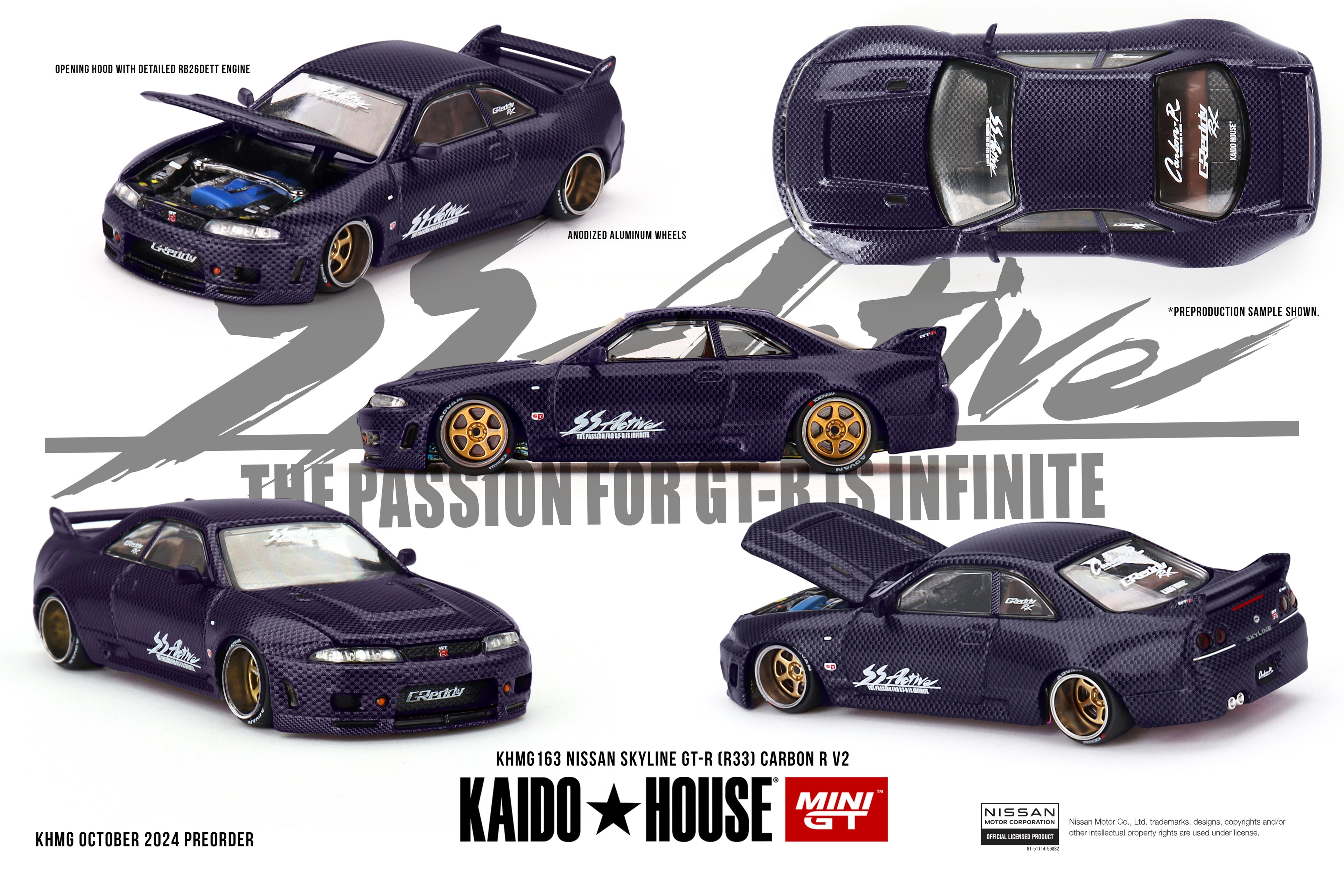 MINI GT #163: Kaido House  Nissan Skyline GT-R (R33) Active Carbon R V2