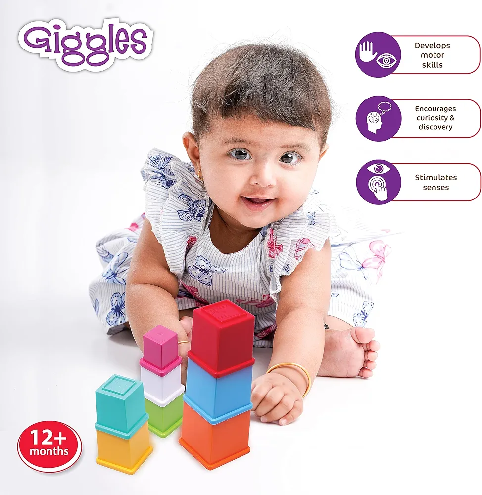 Giggles Funskool Plastic Stacking Multicolored Cubes,Blocks With Alphabet