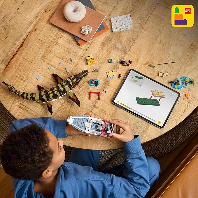 LEGO Jurassic World Brick-Built Mosasaurus Boat Mission Toy Dinosaur Set 76974 Building Blocks Toys for 9+ Gift for Boys and Girls