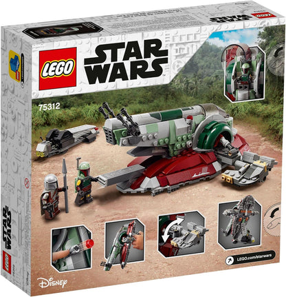 LEGO Star Wars Boba Fett Starship 75312 Building Toy - Mandalorian Model Set Featuring Iconic Starfighter with Rotating Wings and 2 Minifigures