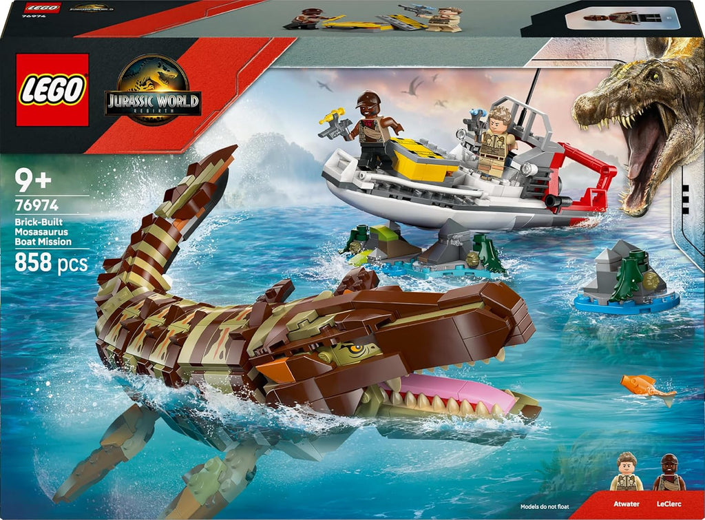 LEGO Jurassic World Brick-Built Mosasaurus Boat Mission Toy Dinosaur Set 76974 Building Blocks Toys for 9+ Gift for Boys and Girls
