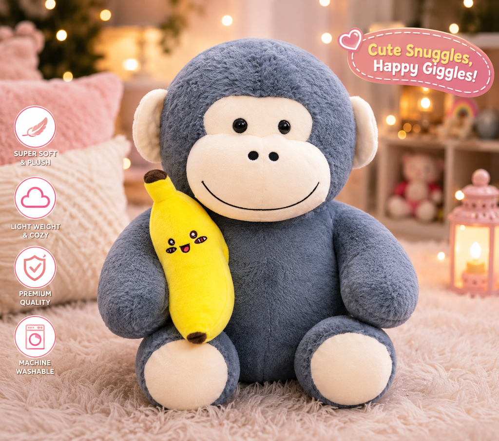 Sweet & Snuggly Kitty Buddies Collection – Grey Monkey Plush with Warm Blanket