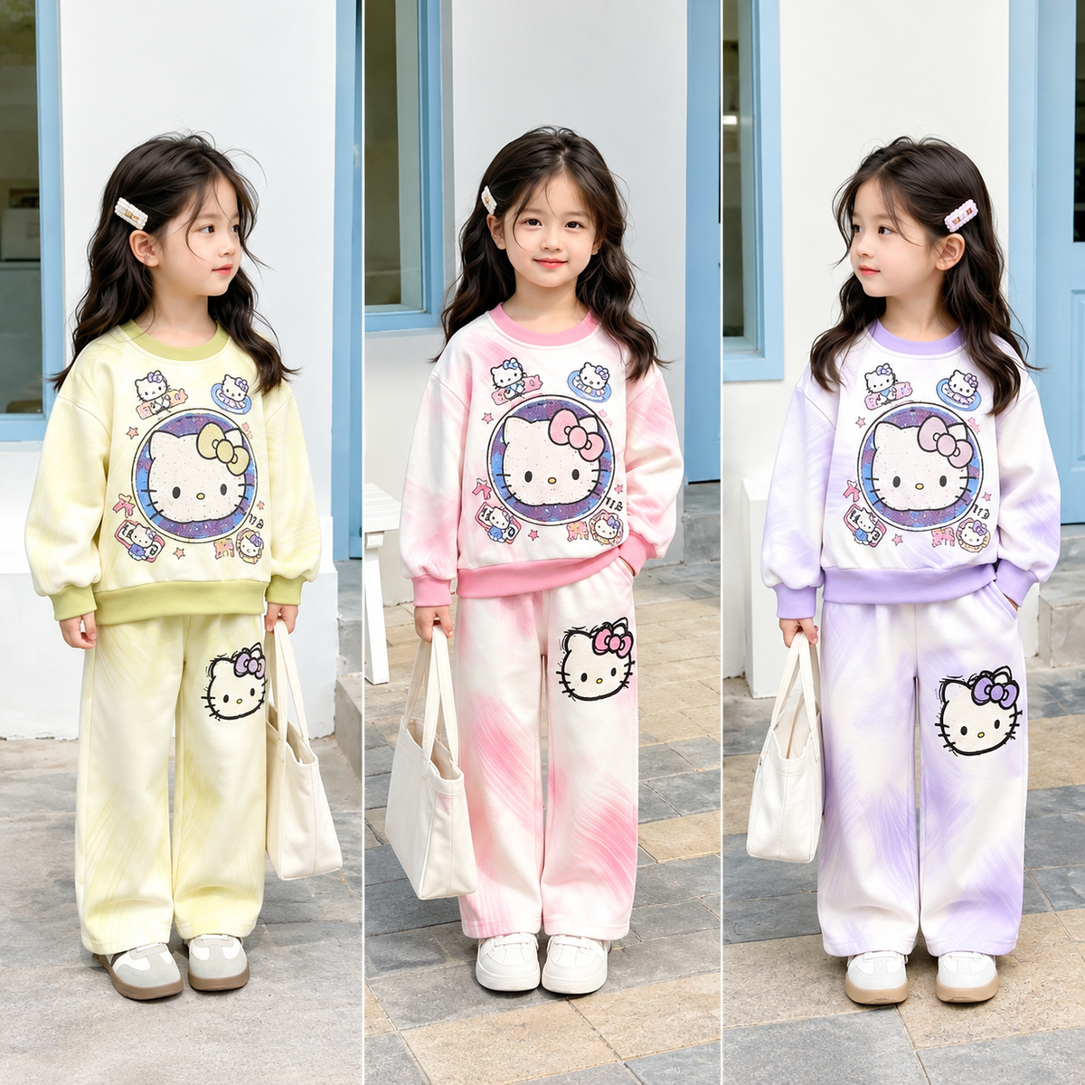 Lavender Tie-Dye Hello Kitty Girls' Sweatshirt and Wide-Leg Pants Set