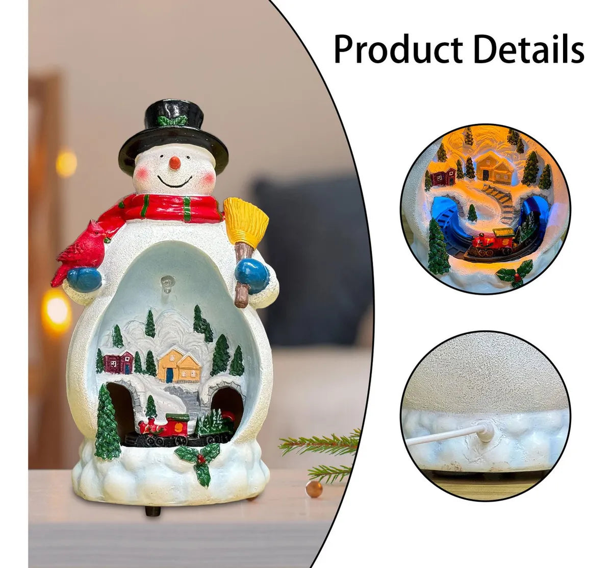 Christmas Rotating Train , Decorative Resin Christmas Figure for Snowman