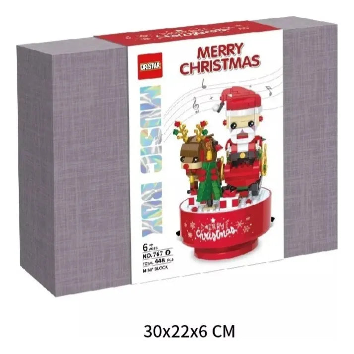 DR. STAR Building Block Set Of Santa And Reindeer With Musical Box 448