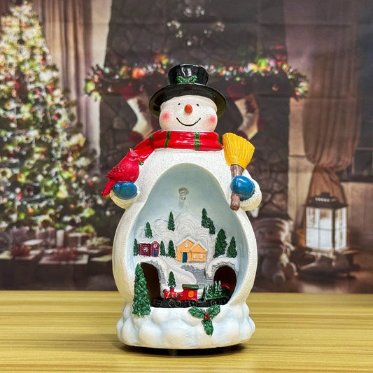 Christmas Rotating Train , Decorative Resin Christmas Figure for Snowman