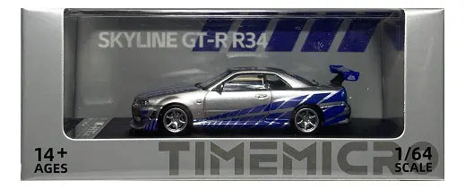 Time Micro 1:64 Skyline GT-R R34 Silver Blue - Fast & Farious