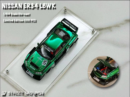 Street Weapon LBWK Nissan Skyline ER34 R34 Green Chrome 1:64 Scale Model
