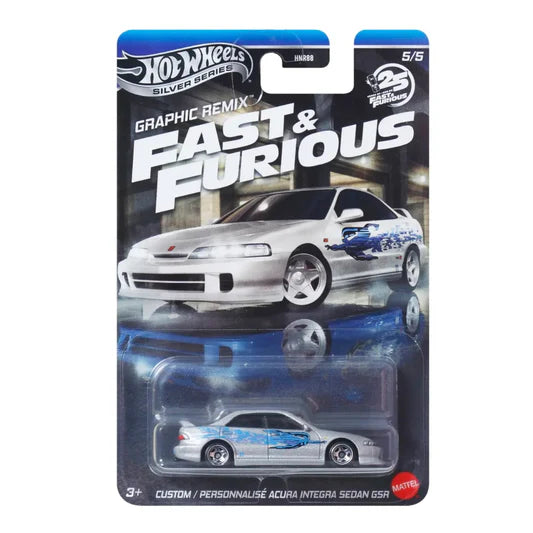 Hot Wheels Custom Acura Integra Sedan GSR Scale 1:64 Imported 2025 Fast and Furious Silver Series Graphic Remix