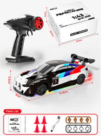 88RC RC43-B3 1/43 4WD Drift RC Car with Gyro & Alloy Body – RTR Mini Racing Car (18km/h, LED Lights)