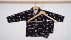 Kids Printed Full-Sleeve Cotton Night Suit Set (Black)