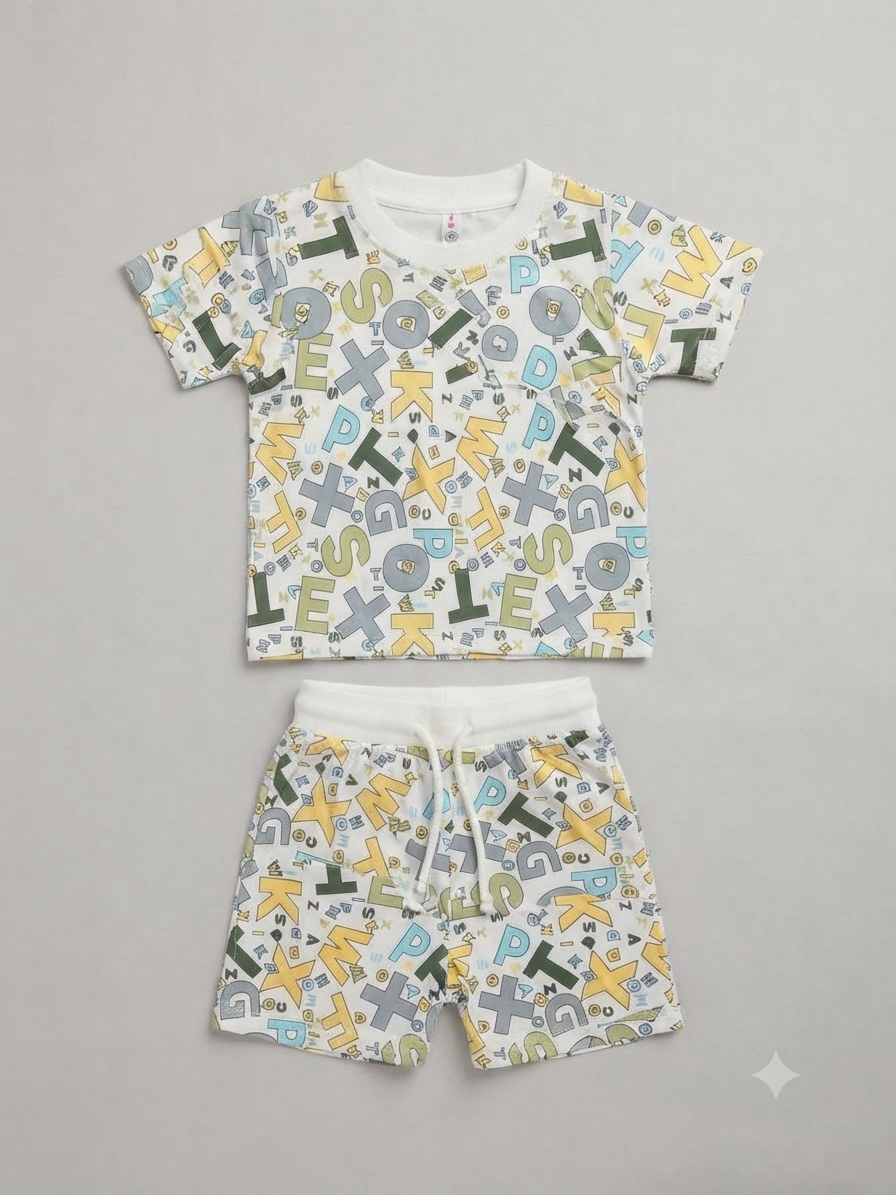 Unisex Kids' Alphabet Print Cotton Co-ord Set