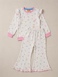 Ice Cream Print Ribbed Ruffle Pajama Set