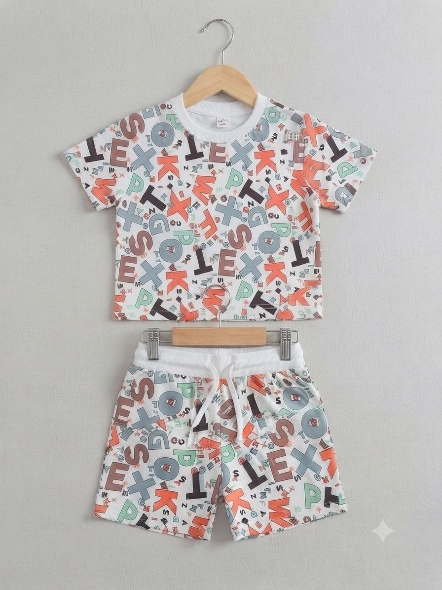 Unisex Kids' Alphabet Print Cotton Co-ord Set