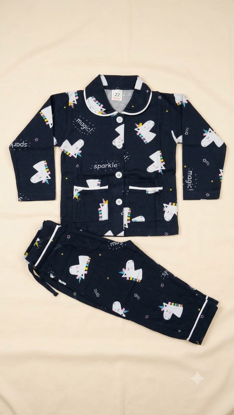Navy Blue Unicorn Magic Kids Night Suit Set