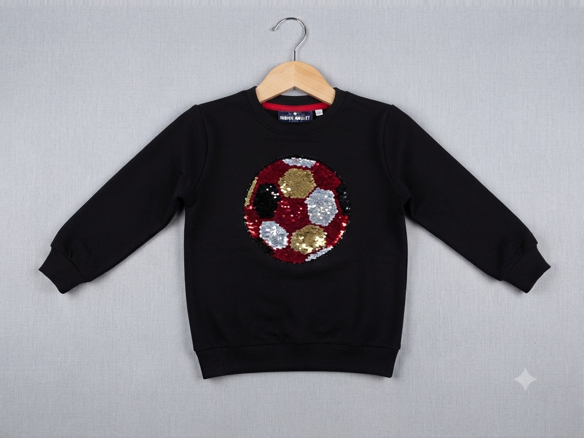Kids Black Football Sequin Sweatshirt