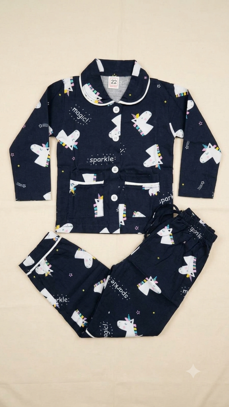 Navy Blue Unicorn Magic Kids Night Suit Set