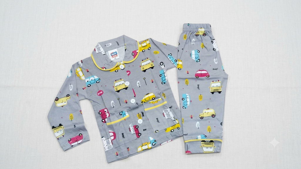 Kids Transportation-Print Cotton Night Suit Set