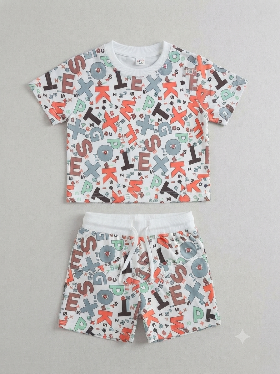 Unisex Kids' Alphabet Print Cotton Co-ord Set