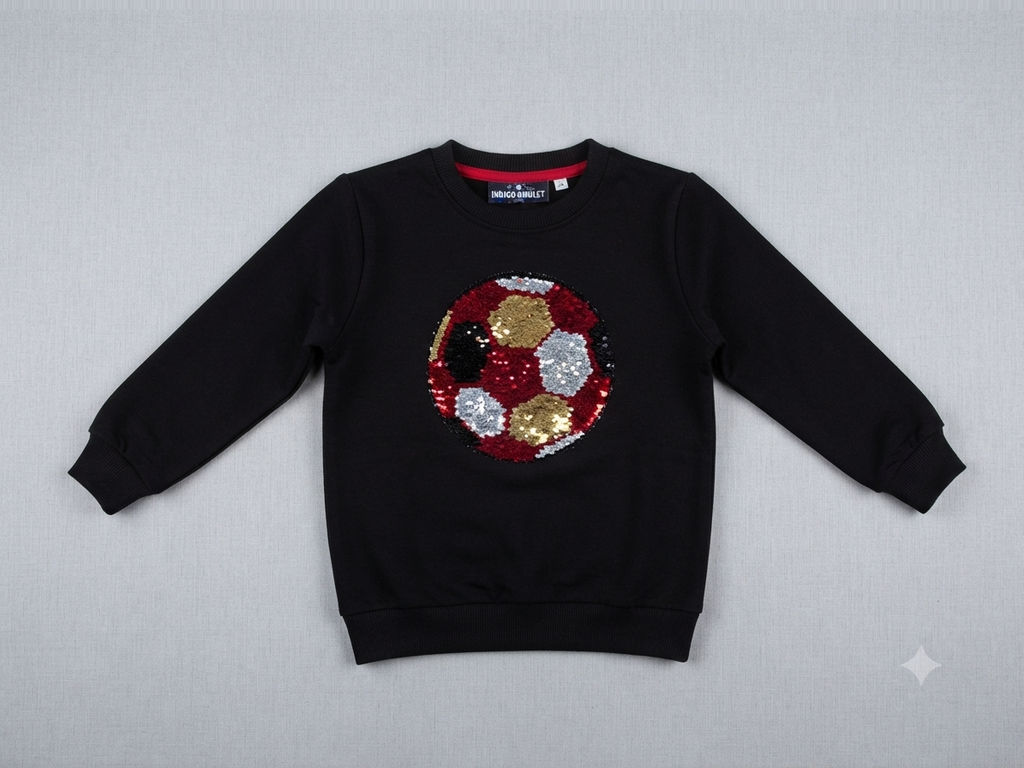 Kids Black Football Sequin Sweatshirt