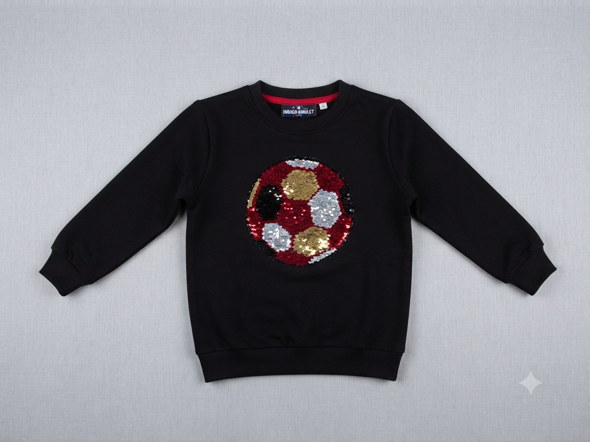 Kids Black Football Sequin Sweatshirt