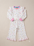 Ice Cream Print Ribbed Ruffle Pajama Set