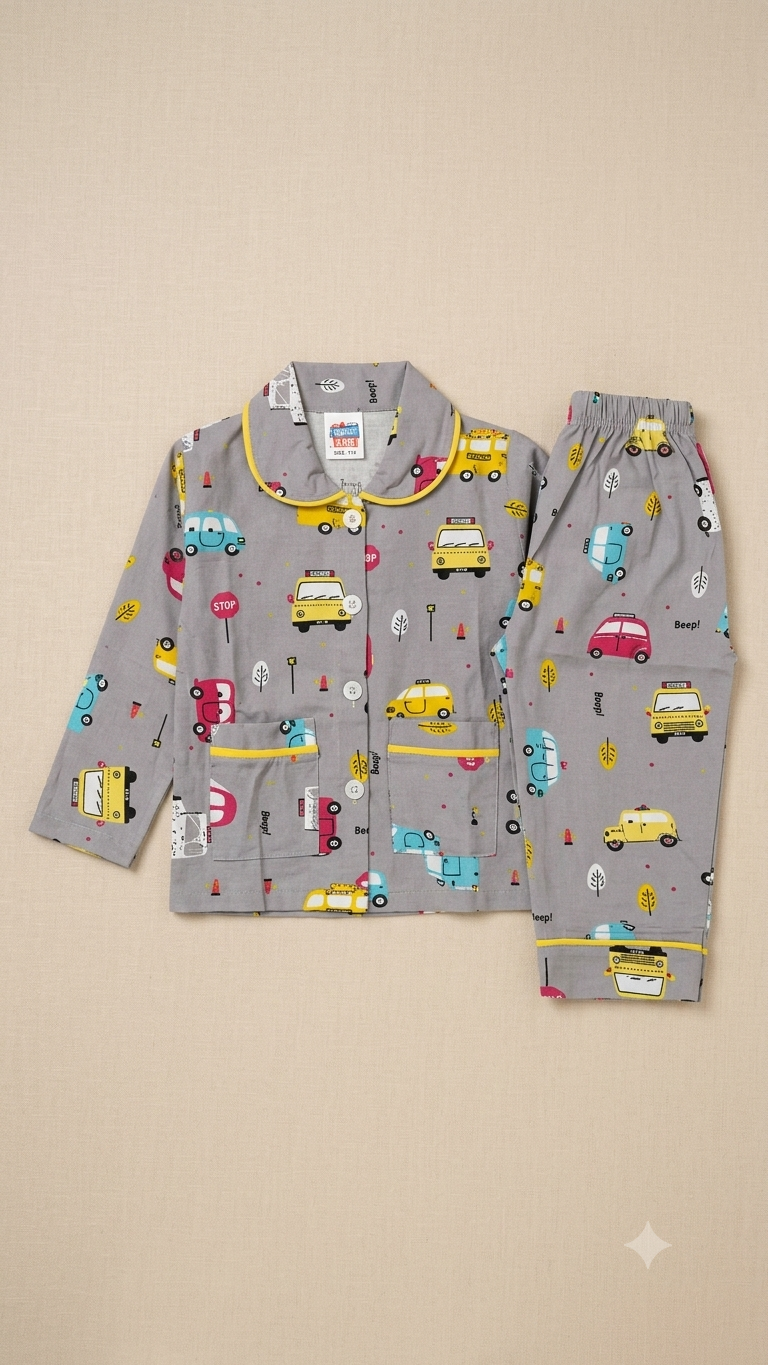 Kids Transportation-Print Cotton Night Suit Set