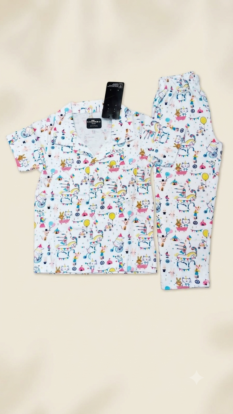 Adorable Circus Carnival Print Kids Pajama Set