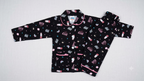 Kids Printed Full-Sleeve Cotton Night Suit Set (Black)