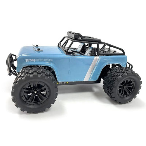 Blue 1:18 off-road RC truck side angle view Cocoland Toys