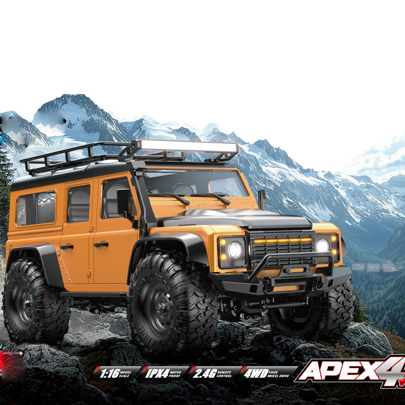 1:16 4WD RC climbing truck in orange off-road SUV design on mountain terrain Cocoland Toys