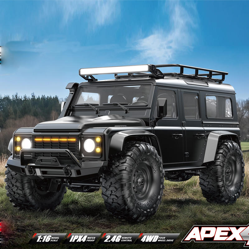 Black 1:16 RC climbing truck with rugged off-road tyres and roof rack Cocoland Toys
