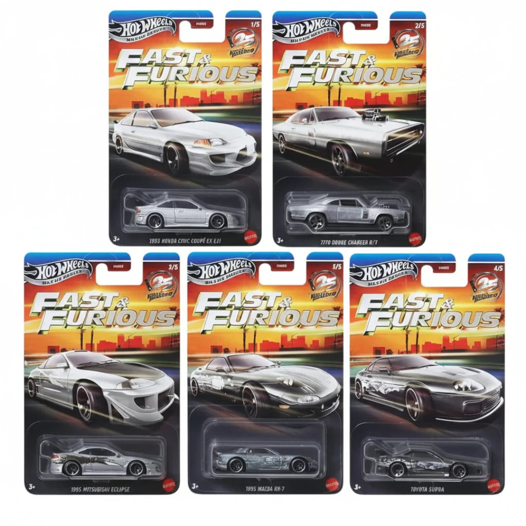 Hot Wheels Fast & Furious Silver Series 25th Anniversary Set of 5 1:64 scale ( Imported )
