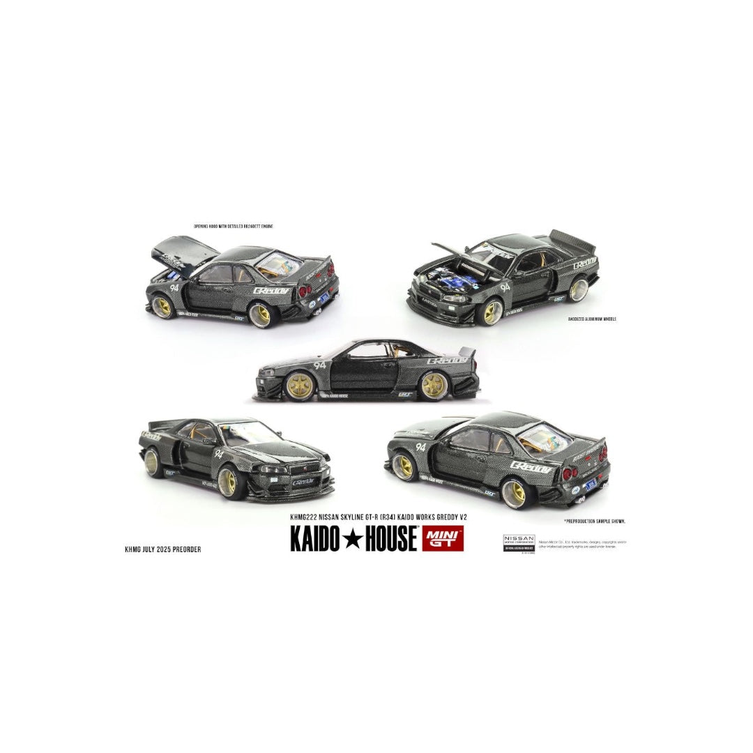 KAIDOHOUSE x MINI GT Nissan Skyline GT-R (R34) Kaido Works GReddy V2