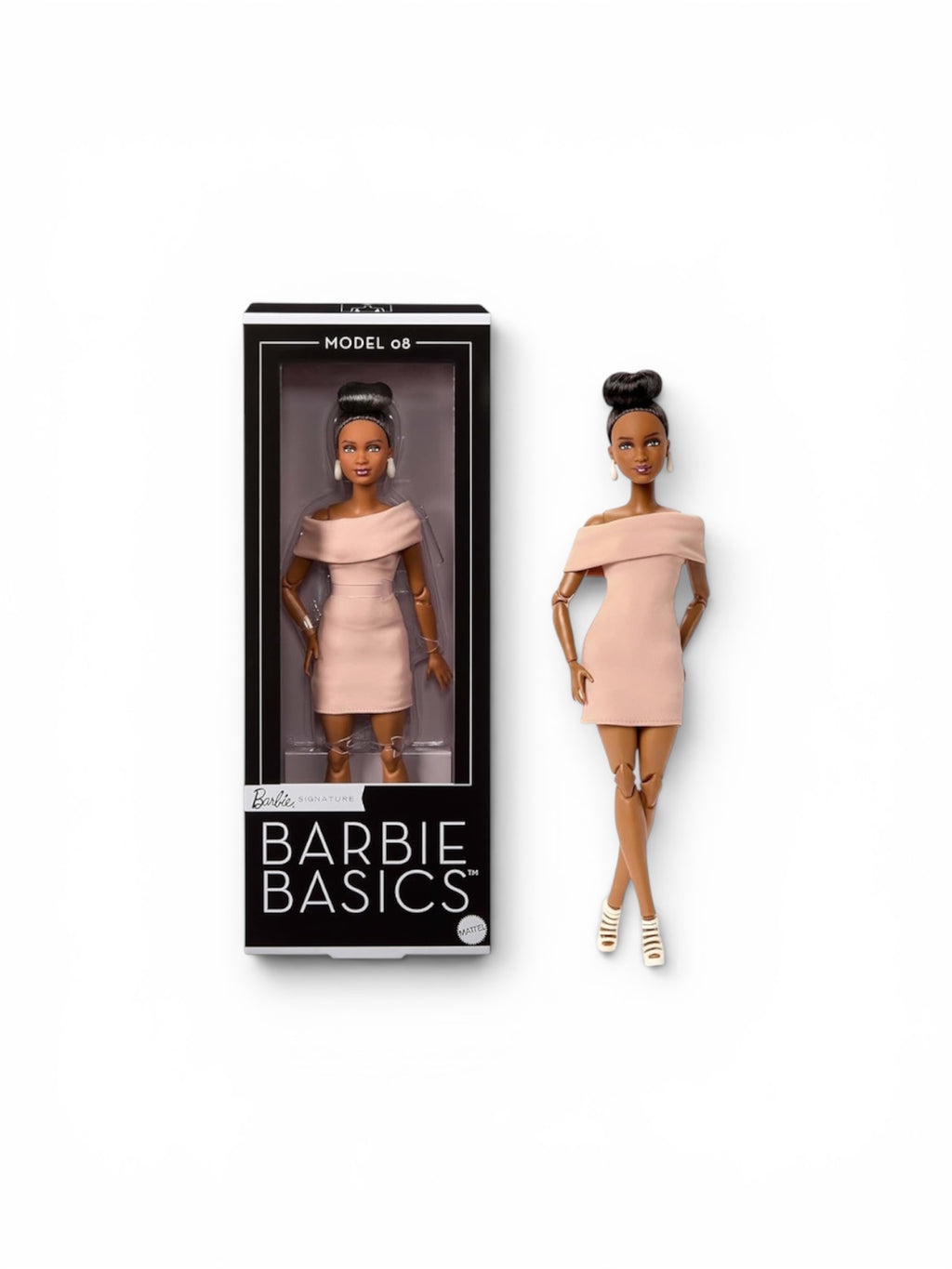 Barbie Basics Model Collector Fashion Doll 08 with Brunette Hair in Tan Dress & Strappy Heels
