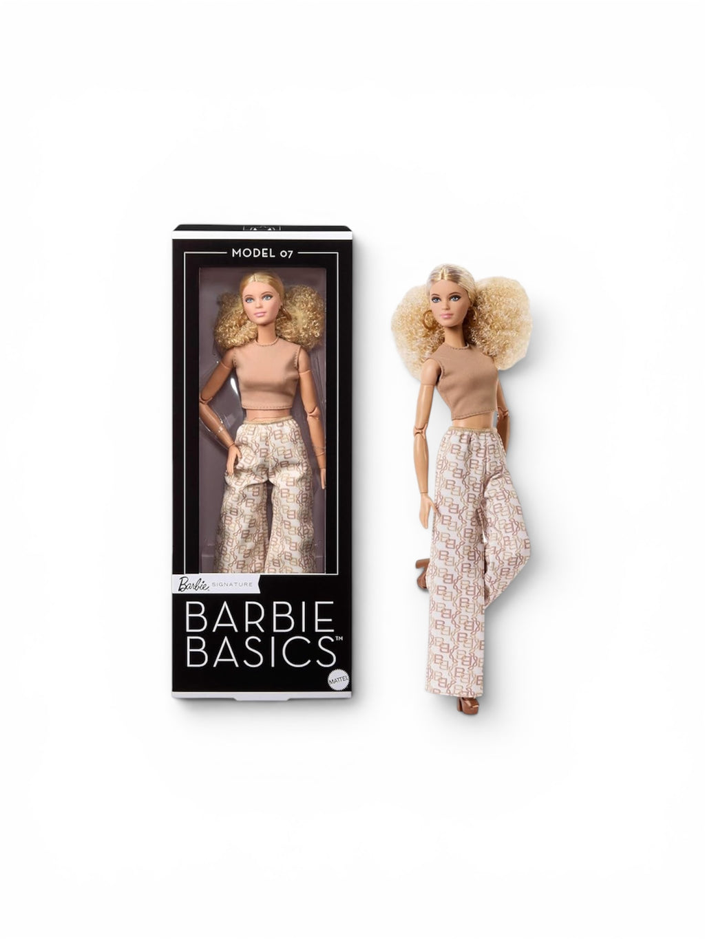 Barbie Basics Model Collector Fashion Doll 07 with Blonde Hair & White Print Pants, Universal-fit Fashions & Posable Body
