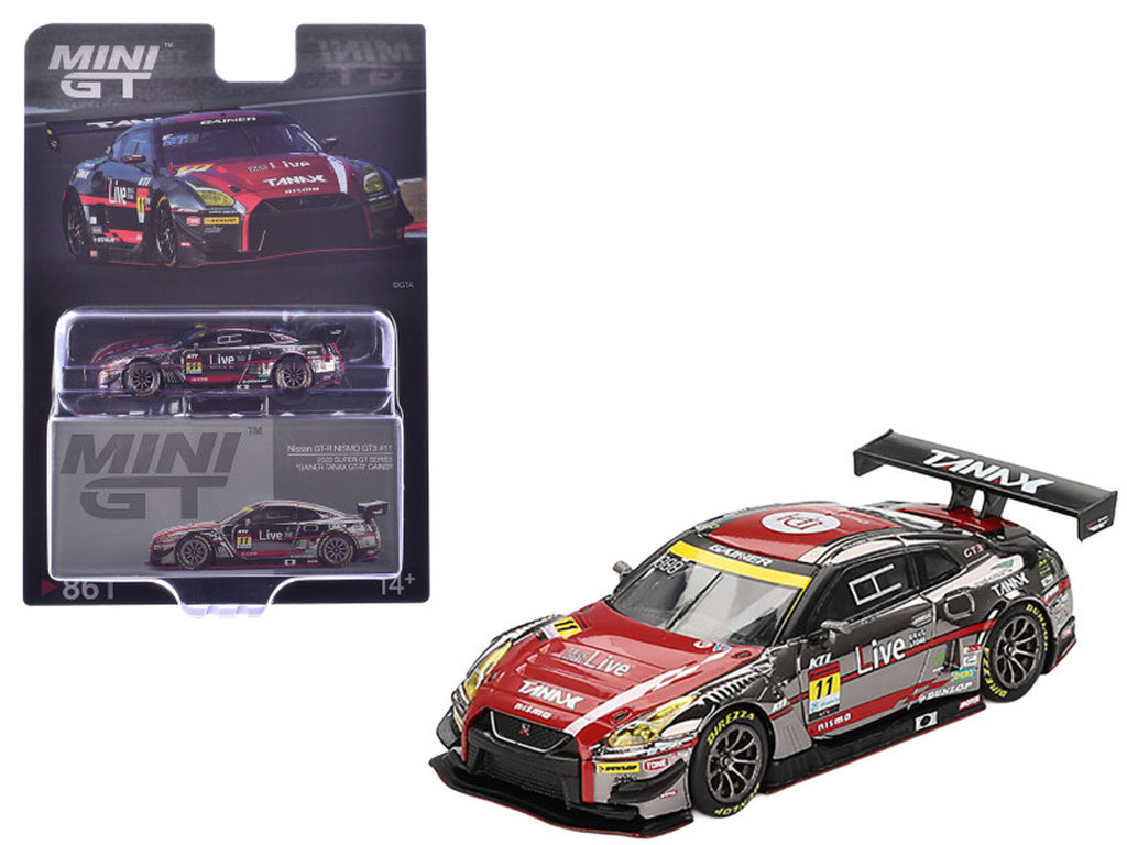 MINI GT Nissan GT-R NISMO GT3 #11 "GAINER TANAX GT-R" from the 2023 SUPER GT SERIES.