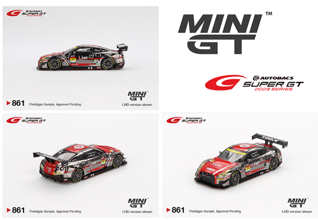 MINI GT Nissan GT-R NISMO GT3 #11 "GAINER TANAX GT-R" from the 2023 SUPER GT SERIES.