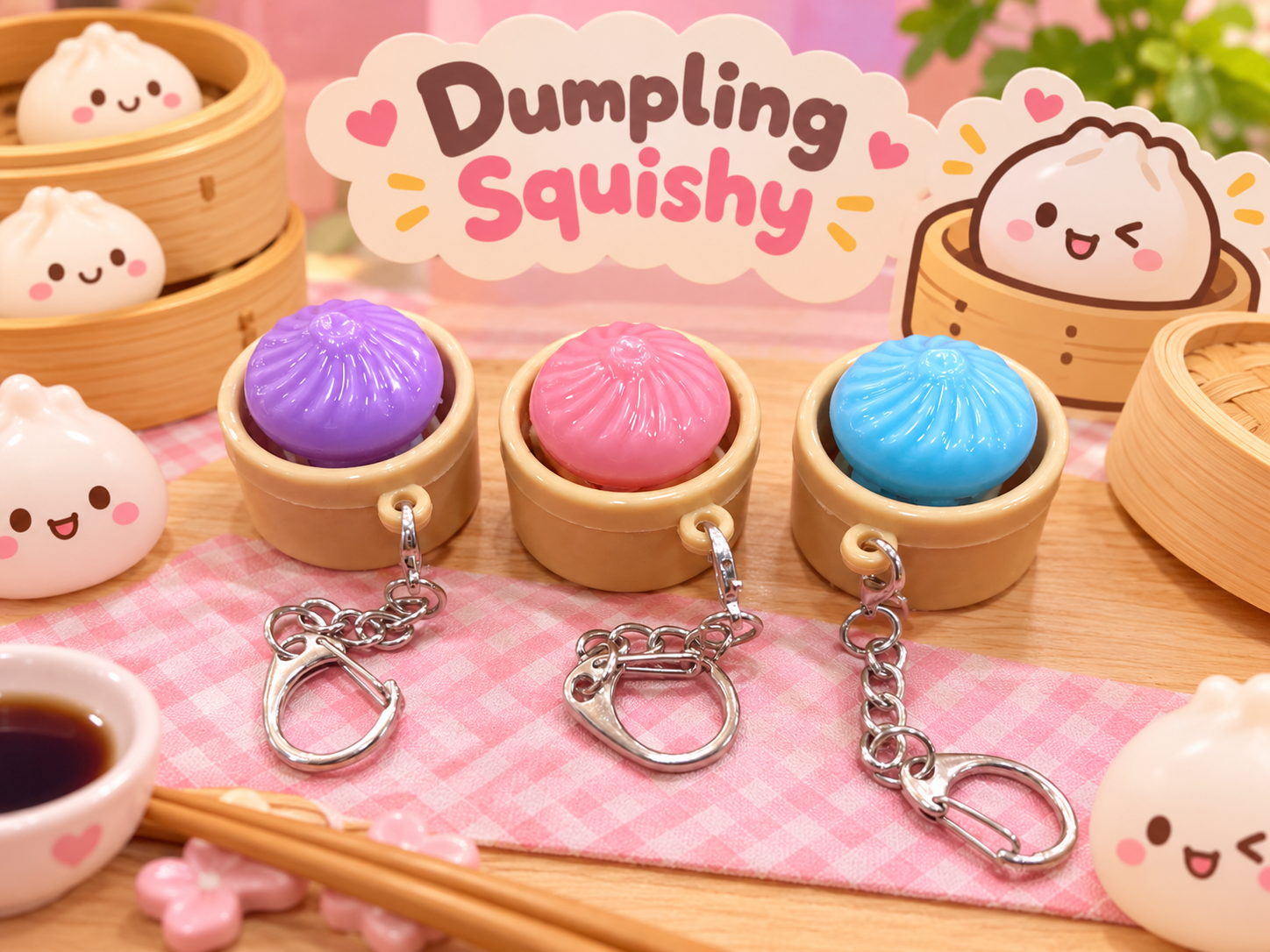 Kawaii LED Light-Up Dumpling Squishy Keychains (Pack Of 2) Random 1