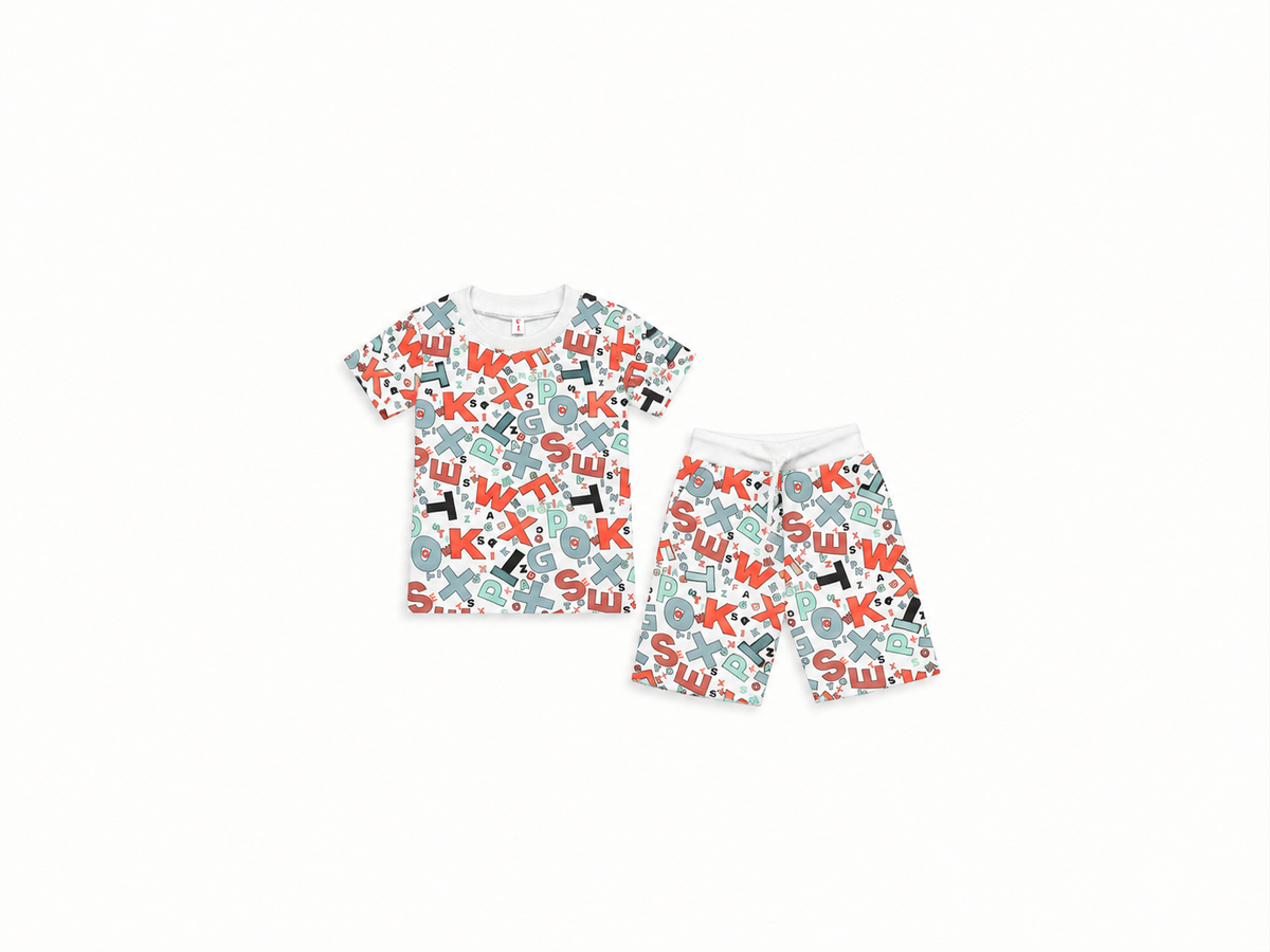 Unisex Kids' Alphabet Print Cotton Co-ord Set