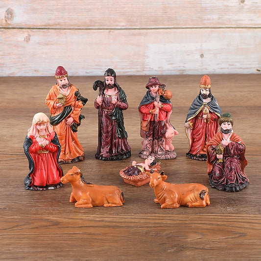 9pcs Christmas Nativity Scene Figurines Set, Resin Holy Family Mary, Joseph, Baby Jesus, Religious Christmas Decor, Nativity Manger Figurine