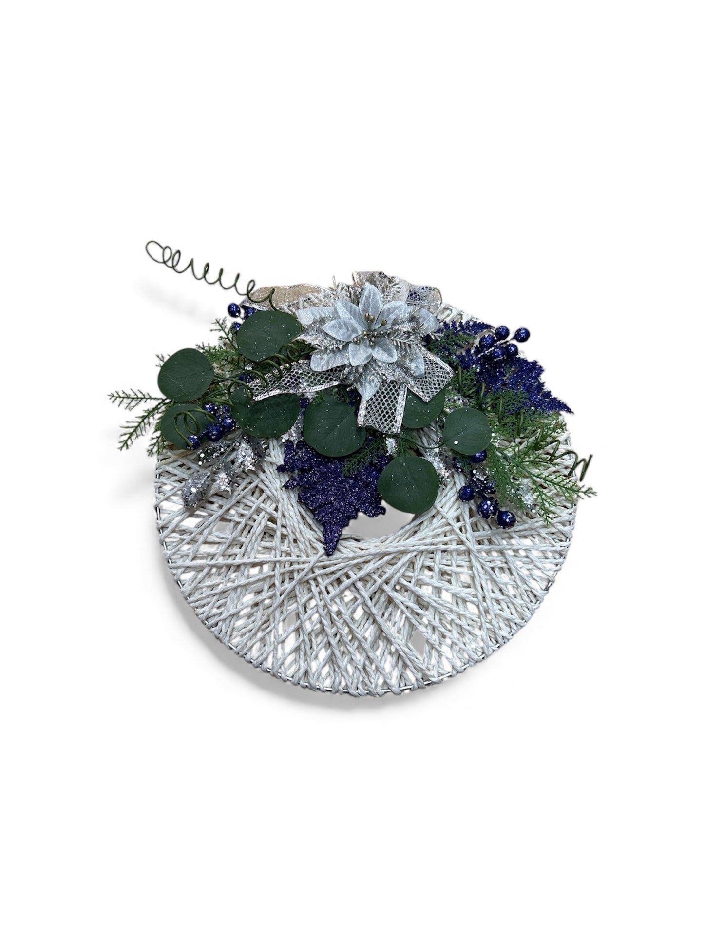 White and Blue Winter Wreath Decoration