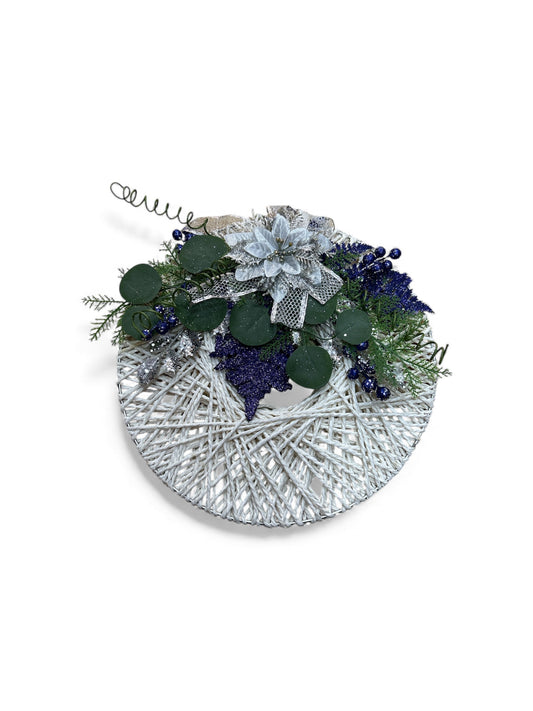 White and Blue Winter Wreath Decoration