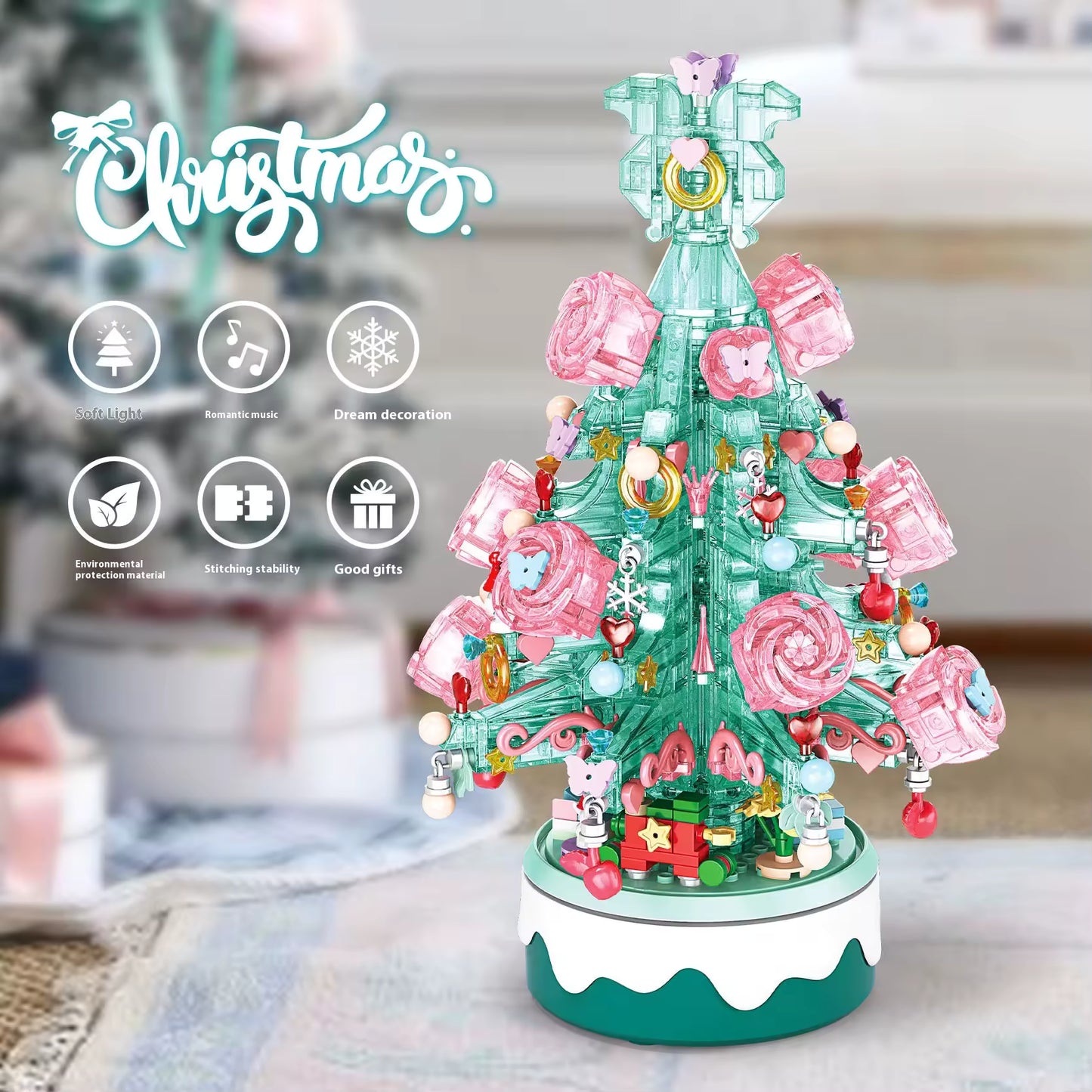 Christmas Crystal Tree Building Festive Build for Kids and Families DIY Building Block Music Box Creative Xmas Building Toy Set