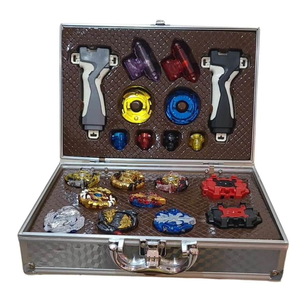 Beyblade game set with a launch handle and portable box