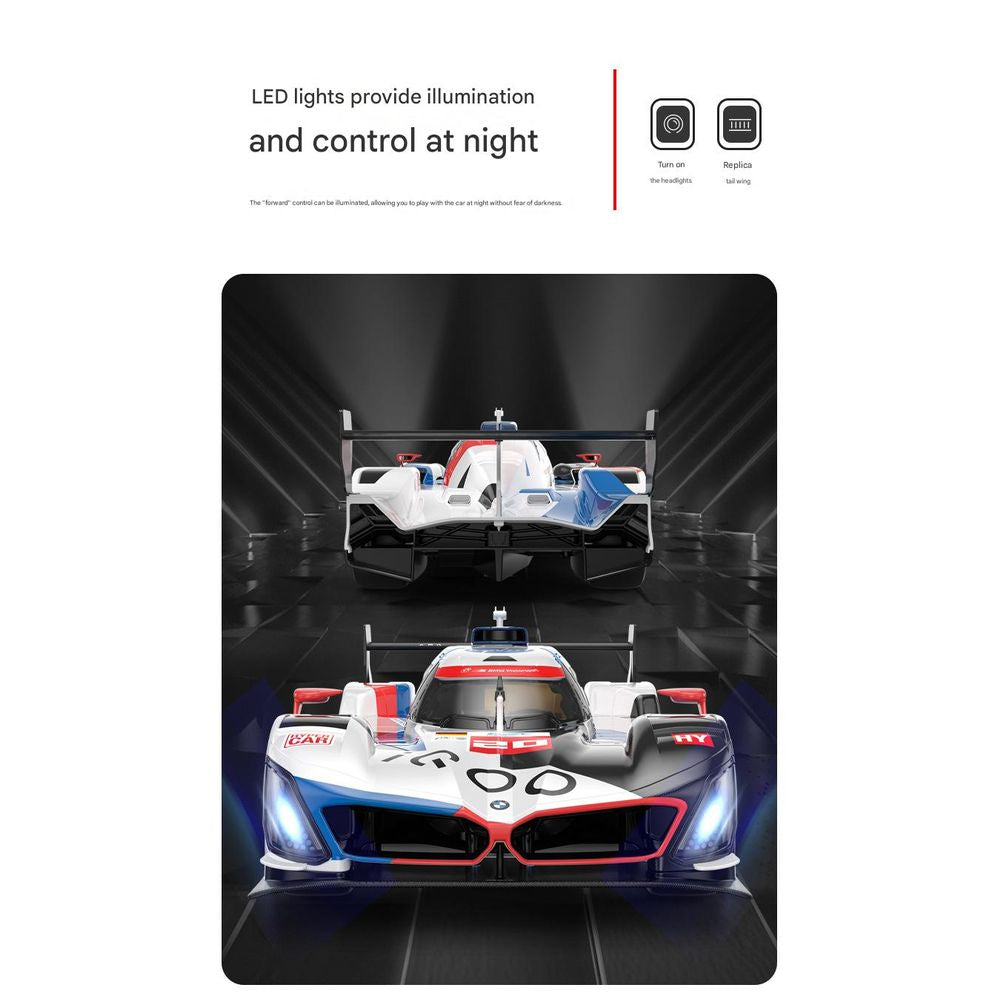 Official BMW M Hybrid V8 RC race car front view with illuminated headlights Cocoland Toys