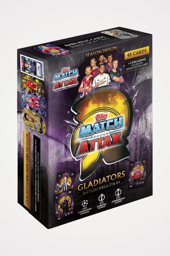 Topps UCC Match Attax 2025/26 - Mega Tin - Spartans - contains 45 Match Attax cards plus 1 exclusive Gladiators LE cards.